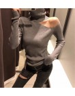 Sweter z dzianiny Off Shoulder swetry sweter dla kobiet z długim rękawem z golfem kobiet Jumper czarny biały szary Sexy odzież