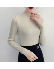Błyszczący Lurex jesień zima sweter kobiet z długim rękawem swetry kobiety podstawowe swetry z golfem 2019 koreański styl dziani