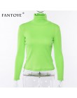 Fantoye fluorescencyjny zielony Turtuleneck sweter z dzianiny kobiet jesień zima na co dzień z długim rękawem prążkowany sweter 