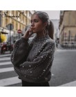 Simenual jesień zima 2018 kobiety swetry i pulowery koralik latarnia rękaw sweter z dzianiny sweter kobiet szary szczupła swetry