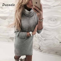 2018 moda damski sweter stałe sweter z golfem długie na co dzień z długim rękawem Pullove sukienka z golfem Sueteres Vestido Gol