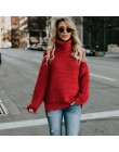 JAPPKBH zima sweter kobiety moda na co dzień stałe sweter z golfem ciepłe w stylu Vintage luźna z długim rękawem dziergany swete