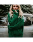 JAPPKBH zima sweter kobiety moda na co dzień stałe sweter z golfem ciepłe w stylu Vintage luźna z długim rękawem dziergany swete
