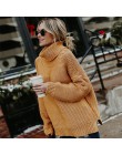 JAPPKBH zima sweter kobiety moda na co dzień stałe sweter z golfem ciepłe w stylu Vintage luźna z długim rękawem dziergany swete