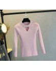 2018 jesień szczupła perły różowy sweter kobiet Halter dzianinowy sweter sweter Sexy zima topy Slim V Neck z długim rękawem swet