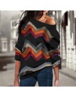 2019 wiosna sweter kobiety na co dzień z długim rękawem Sexy sweter na jedno ramię bluzki w stylu Vintage geometryczne drukowane