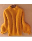 2017 zima nowe mody zagęszczony ciepły sweter z golfem moher kobiecy sweter latarnia rękaw Casual jednolity kolor Slim prosty sw