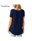 TuangBiang 2018 kobiety lato serek z krótkim rękawem T shirt luźne Sexy camiseta feminina koszulki z krótkim rękawem kobiet Plus