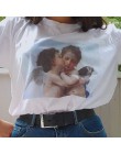 Moda Kawaii anioł drukowane 2018 kobiety koszulki z krótkim rękawem lato luźne krótki rękaw O-neck odzież codzienna Vogue Tumblr