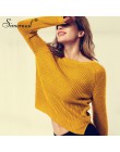 Simenual 2018 moda żółty swetry dla kobiet jesień zima dzianiny sweter sueter mujer boczne rozcięcia damski sweter pull ubrania