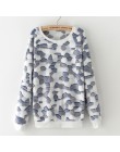 Damski sweter na co dzień O-neck z długim rękawem druku polar ciepły sweter 2018 mody słodkie i własnej uprawy damskie topy fala