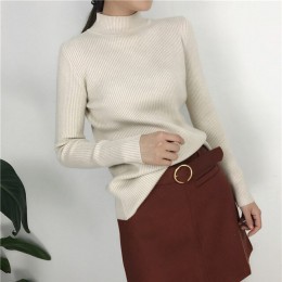 2018 jesień zima kobiety swetry sweter z dzianiny elastyczność Casual Jumper moda Slim z golfem ciepłe damskie swetry czarny