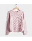 Zima O-neck sweter damski koszulka kobieta moherowe dzianiny skręcone grube ciepły damski sweter 2019 College sweter kobiet różo