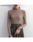 2019 jesień zima kobiety swetry sweter z dzianiny koreański elastyczność Casual Jumper moda Slim z golfem ciepłe damskie swetry