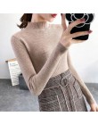 2019 jesień zima kobiety swetry sweter z dzianiny koreański elastyczność Casual Jumper moda Slim z golfem ciepłe damskie swetry