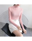 2019 jesień zima kobiety swetry sweter z dzianiny koreański elastyczność Casual Jumper moda Slim z golfem ciepłe damskie swetry