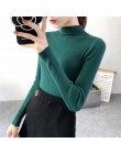 2019 jesień zima kobiety swetry sweter z dzianiny koreański elastyczność Casual Jumper moda Slim z golfem ciepłe damskie swetry