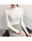 2019 jesień zima kobiety swetry sweter z dzianiny koreański elastyczność Casual Jumper moda Slim z golfem ciepłe damskie swetry