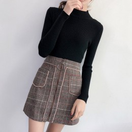 2019 jesień zima kobiety swetry sweter z dzianiny koreański elastyczność Casual Jumper moda Slim z golfem ciepłe damskie swetry