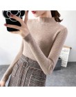 2019 jesień zima kobiety swetry sweter z dzianiny koreański elastyczność Casual Jumper moda Slim z golfem ciepłe damskie swetry