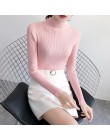 2019 jesień zima kobiety swetry sweter z dzianiny koreański elastyczność Casual Jumper moda Slim z golfem ciepłe damskie swetry