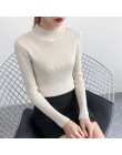 2019 jesień zima kobiety swetry sweter z dzianiny koreański elastyczność Casual Jumper moda Slim z golfem ciepłe damskie swetry