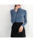 2019 jesień zima kobiety swetry sweter z dzianiny koreański elastyczność Casual Jumper moda Slim z golfem ciepłe damskie swetry