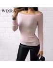 Wixra ciepłe i urok Off ramię sweter z dzianiny kobiet jesień elegancki Jumper Pull Femel zima wysokiej Stretch dzianiny Top