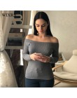 Wixra ciepłe i urok Off ramię sweter z dzianiny kobiet jesień elegancki Jumper Pull Femel zima wysokiej Stretch dzianiny Top