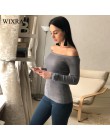 Wixra ciepłe i urok Off ramię sweter z dzianiny kobiet jesień elegancki Jumper Pull Femel zima wysokiej Stretch dzianiny Top