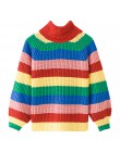 Kenancy Rainbow kolorowe paski drukuj kobiety Casual swetry jesień moda golf z dzianiny luźne swetry Jumper Pull Femme