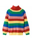 Kenancy Rainbow kolorowe paski drukuj kobiety Casual swetry jesień moda golf z dzianiny luźne swetry Jumper Pull Femme