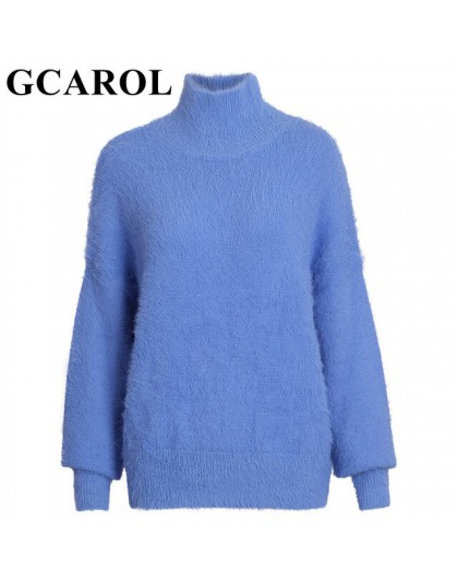 GCAROL nowy jesień zima kobiety sweter z golfem moher sweter 20% wełny miękkie strony Oversize dzianiny topy gruby sweter w 4 ko