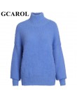 GCAROL nowy jesień zima kobiety sweter z golfem moher sweter 20% wełny miękkie strony Oversize dzianiny topy gruby sweter w 4 ko