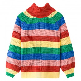 Kenancy Rainbow kolorowe paski drukuj kobiety Casual swetry jesień moda golf z dzianiny luźne swetry Jumper Pull Femme