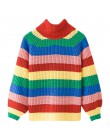 Kenancy Rainbow kolorowe paski drukuj kobiety Casual swetry jesień moda golf z dzianiny luźne swetry Jumper Pull Femme