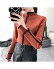 Sweter kobiet miękkie koreański styl Skinny zima sweter z golfem kobiety Bodycon podstawowe swetry z długim rękawem Pull Femme p