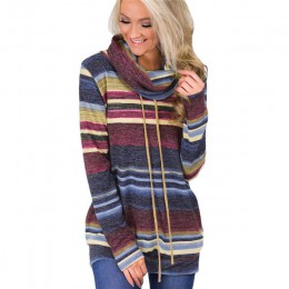 Rogi moda jesień sweter kobiet 2019 na co dzień z długim rękawem w paski kobiety sweter Patchwork kolor bloku Lace Up sweter kob