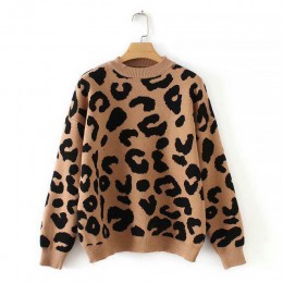 Tangada kobiety leopard sweter z dzianiny zima zwierząt drukuj zima gruby z długim rękawem swetry damskie casual topy 2X05