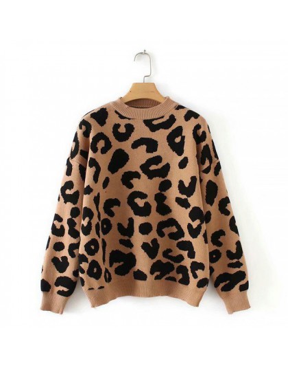 Tangada kobiety leopard sweter z dzianiny zima zwierząt drukuj zima gruby z długim rękawem swetry damskie casual topy 2X05