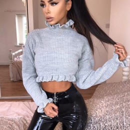 Simenual Ruffles damska golfy swetry jesień zima 2018 odzież z dzianiny moda sexy crop damski sweter sweter sprzedaż