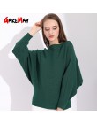 Zima Batwing sweter kobieta Bat koszulka sweter xl kobiety Oversize Slash Neck jesień kobiety swetry z dzianiny damskie zielone