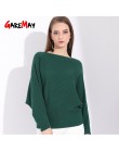 Zima Batwing sweter kobieta Bat koszulka sweter xl kobiety Oversize Slash Neck jesień kobiety swetry z dzianiny damskie zielone