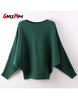 Zima Batwing sweter kobieta Bat koszulka sweter xl kobiety Oversize Slash Neck jesień kobiety swetry z dzianiny damskie zielone