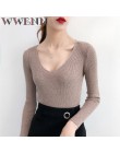 Pull Femme Sexy głębokie V Neck kobiety swetry i pulowery 2018 zima różowy szary z dzianiny ciepły sweter Slim Stretch sweter ko