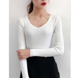 Pull Femme Sexy głębokie V Neck kobiety swetry i pulowery 2018 zima różowy szary z dzianiny ciepły sweter Slim Stretch sweter ko