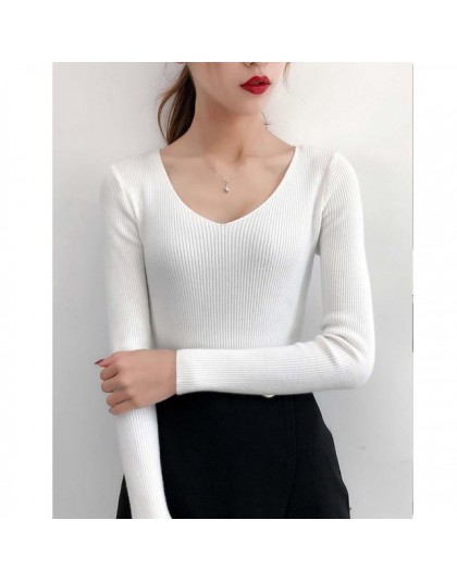 Pull Femme Sexy głębokie V Neck kobiety swetry i pulowery 2018 zima różowy szary z dzianiny ciepły sweter Slim Stretch sweter ko