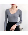 Pull Femme Sexy głębokie V Neck kobiety swetry i pulowery 2018 zima różowy szary z dzianiny ciepły sweter Slim Stretch sweter ko