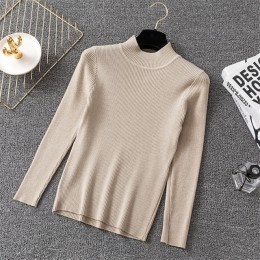 Zima sweter na drutach swetry damskie z długim rękawem topy sweter z dzianiny z golfem elegancka kobieta ubrania kobiet Casual S