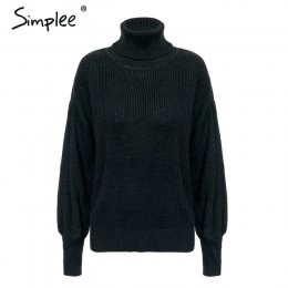 Simplee z dzianiny z golfem sweter plus size kobiet sweter kobiet 2018 jesień zima mody latarnia rękaw na co dzień panie jumper